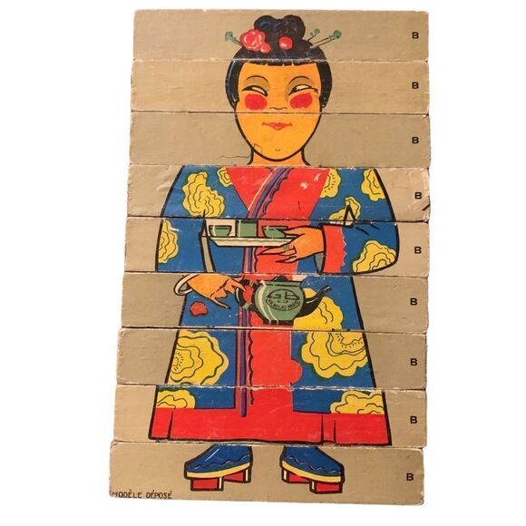 RARE Vintage French Wood 9 Piece 4 Nationalities Picture Puzzle - Picture 4 of 7